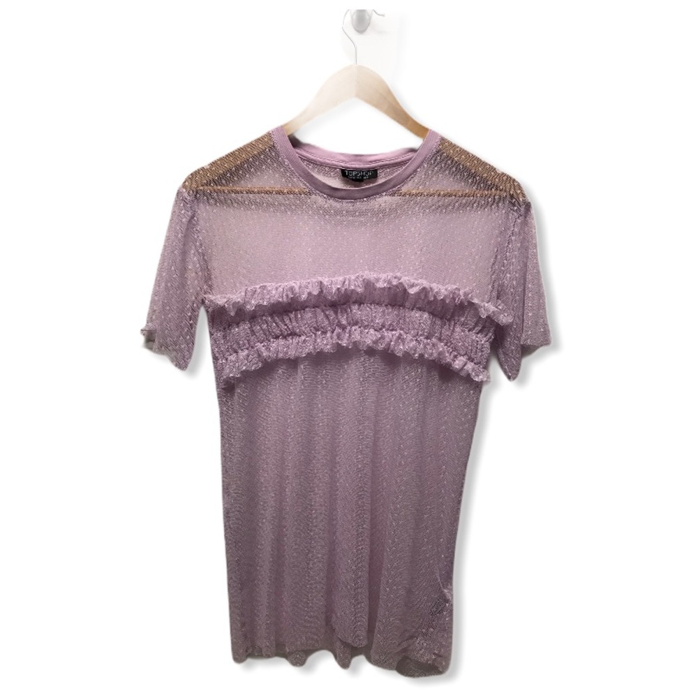 TopShop | Lilac Mesh Polka Dot Chic T-Shirt Blouse - Picture 5 of 13